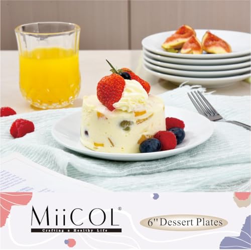 Miicol Ceramic White Appetizer & Dessert Plates Bundle, 6" and 8" Porcelain Serving Set of 12