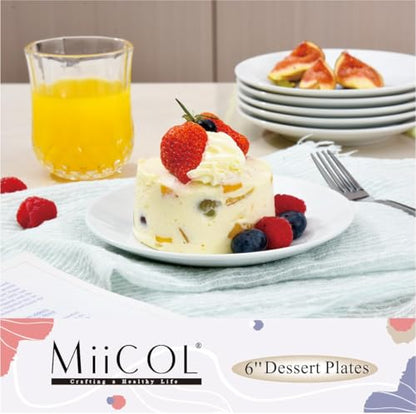 Miicol Ceramic White Appetizer & Dessert Plates Bundle, 6" and 8" Porcelain Serving Set of 12