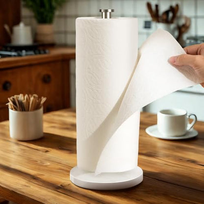 YIGII Heavy Marble Base Paper Towel Holder Countertop - Standing Paper Towel Roll Holder with Weighted Base, Papertowel Holder for Kitchen, White Marble - style: Silver & White Marble