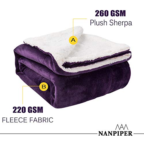 NANPiper Sherpa Blanket - Twin Size Thick Velvet Plush Reversible Bed Blanket for Winter - Purple (60"x80") - color: Purple, size: Twin