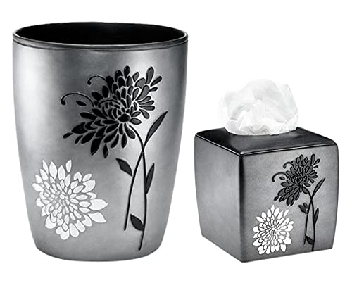 Zahari Home 2pc Erica Bathroom Decor Set Waste Basket for Bathroom & Tissue Cover Modern Classic Decor Stylish Unique Design Beautiful Grey Bathroom Accessories Set - color: Erica, style: Waste Basket & Tissue Box Set