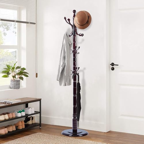 Wooden Coat Rack Freestanding, Rosewood Ruyi Hook | Vintage Coat Racks with Sturdy Round Base, Adjustable Height 37.40"-72.83" Entrance Coat Rack for Bedroom Living Room - color: Rosewood Ruyi Hook