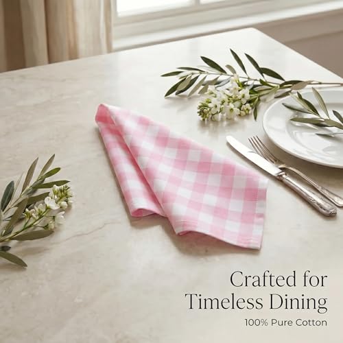 Urban Villa Cloth Napkins Cotton 12x12 (Set of 12) Pink/White - color: 017 Pink/White Checks, size: 20" x 20" (Set of 12)