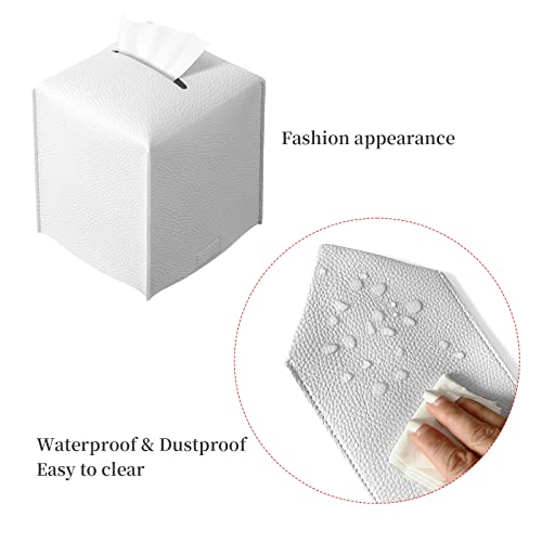 REGELETO Square Tissue Box Cover, Pu Leather Tissue Box Holder with Bottom Belt Modern Stylish Tissue Box Organizer for Bathroom, Bedroom, Hotel, Office Desk 5"X5"X5"-Off White - color: Single Off-white