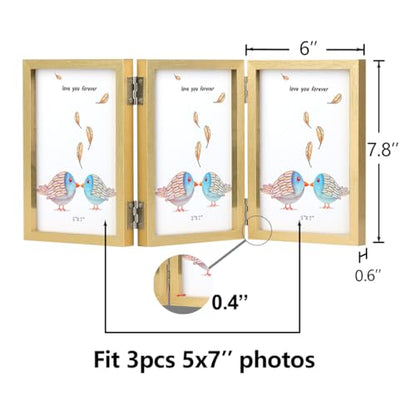 WUTL 3 Picture Frame Triple Collage 5x7 Frames with Real Glass Golden | Trifold Photo Frame, Hinged Foldable, Crystal Clear Real Glass - color: Gold, size: 5x7