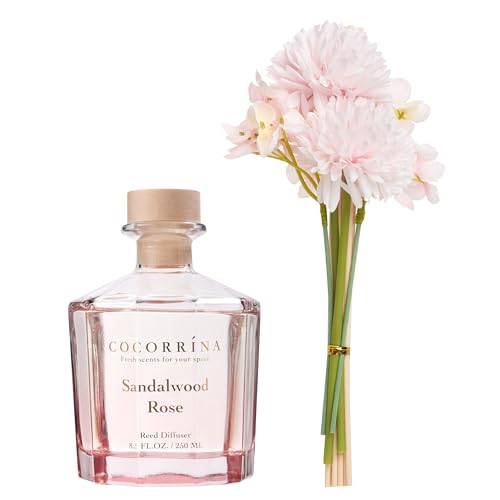 Reed Diffuser - Sandalwood Rose 8.5 Fl.oz Flower Reed Diffuser Set with 8 Sticks, Home Fragrance Reed Diffuser for Home Bedroom Office Bathroom Shelf Decor (Master Collection)