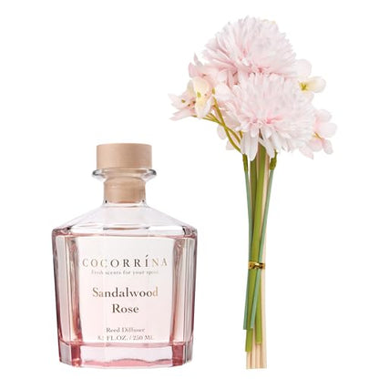 Reed Diffuser - Sandalwood Rose 8.5 Fl.oz Flower Reed Diffuser Set with 8 Sticks, Home Fragrance Reed Diffuser for Home Bedroom Office Bathroom Shelf Decor (Master Collection)