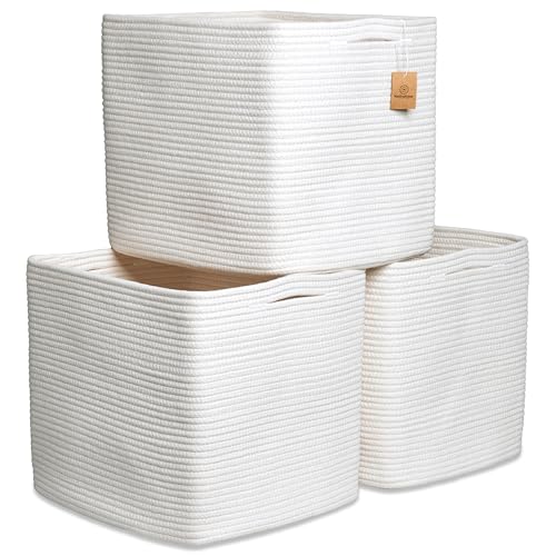 NaturalCozy 13x15x13 Kallax Storage Cubes, 3 Pack | Cotton Rope Cube Storage Bins Woven Baskets for Organizing | Kallax Insert Baskets for Shelves Organizer, Kids Toy, Pantry, Closet, Baby Nursery - color: Off White, size: 15 x 13 x 13 (Kallax)