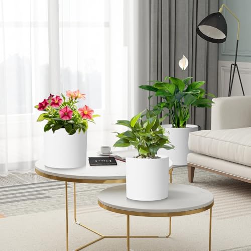 Large Plant Pots Set of 3 – 8", 9", 10" Indoor Flower Pots with Drainage Holes and Saucers, Big Planters for Monstera, Fiddle Leaf Fig, Snake Plant – 5 Colors - color: White