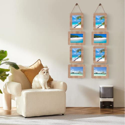 5x7 Collage Picture Frame, 4 Opening, Rustic Wood, Weathered Brown | Wall-Mounted Hanging Design, Displays 4x6 Photos with Mat or 5x7 Photos Without Mat, Three-Opening Layout - color: Weathered Brown, size: 4 Opening
