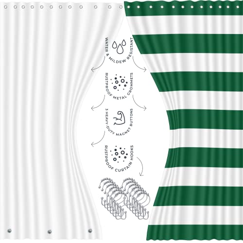 Clara Clark Bathroom Set - Green Bathroom Accessories Set, Bathroom Sets with Shower Curtain and Rugs, 23PC Shower Curtain Set with Liner, Soap Dispenser, Soap Dish, Toilet Brush Holder, and Trash Can - color: Hunter Green, size: Complete Set + Bath Rugs