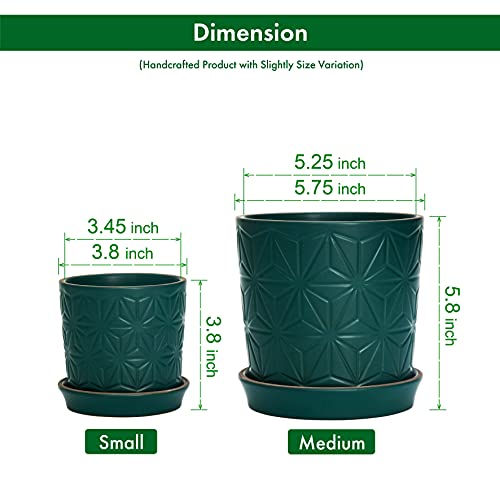 D'vine Dev 2-Pack Geometric Stoneware Planters, 3.8/5.8 in, Deep Teal, 99-E-4 - color: Dark Blue Green