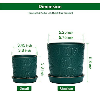 D'vine Dev 2-Pack Geometric Stoneware Planters, 3.8/5.8 in, Deep Teal, 99-E-4 - color: Dark Blue Green