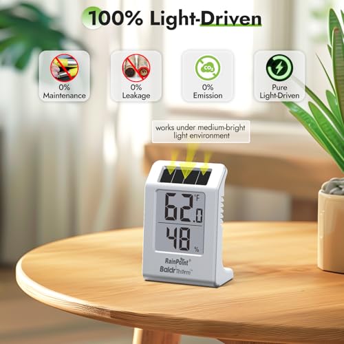 RAINPOINT Light-Driven Thermo-Hygrometer & Smart Digital Wireless Soil Moisture Meter (WiFi Hub Needed) Kit, Real-time Monitor Sensor Gardening Plant Care Essentials - color: Thermo-Hygrometer & Sensor Set