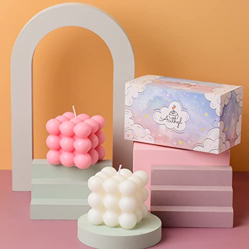 Bubble Candle - Cube Soy Wax Home Decor Scented Candle Set 2 Pieces (White+Pink) - color: White+Pink