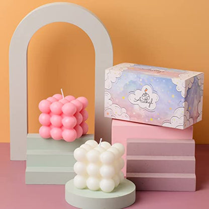 Bubble Candle - Cube Soy Wax Home Decor Scented Candle Set 2 Pieces (White+Pink) - color: White+Pink