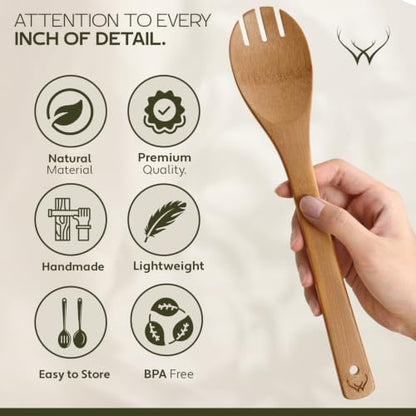 7PCS Carbonized Bamboo Wooden Spoons for Cooking Set, Premium Kitchen Utensils for Nonstick Cookware, Durable Wooden Cooking Tools
