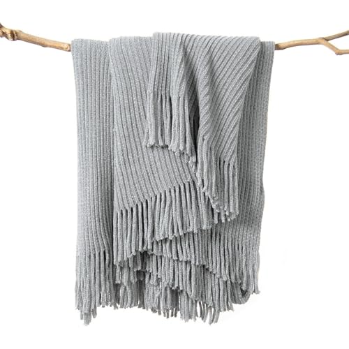 lifein Throw Blanket for Couch, Soft Boho Decor Bed Throw,Cozy Grey Knitted Chenille Small Farmhouse Lightweight Throw (Light Grey,50 * 60") - color: F-light Grey, size: 50*60''