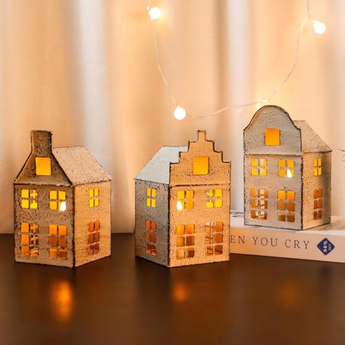 TRIROCKS Set of 3 Vintage Decorative Candle Lantern 6”H Candle Lantern Small House Metal Candle Holder Perfect for Garden Yard Patio Wedding Parties Events Indoors - size: Set of 3 - 6" H