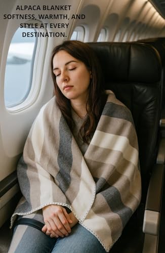 Alpaca Wool Throw Blanket, Natural Beige Striped, 65 x 48 | Cozy, Ultra-Soft, Naturally Warm, Lightweight & Breathable, Non-Itchy - color: Natural Beige Striped, size: Throw (48" x 65")