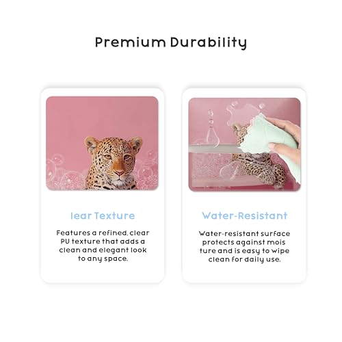 Cute Leopard Pink Bubble Bath PU Leather Tissue Box Cover 5.2 Inch | Pink leopard bubble bath design; 5.2 in PU leather tissue cover for bathroom, bedroom, vanity, office. - color: Pink Leopard