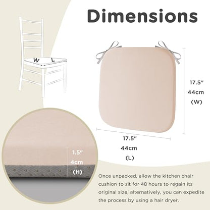 AddGrace Memory Foam Chair Cushions for Dining Chairs Set of 4 Light Pink | 17.5"x17.5"x1.5", with Ties and Non Slip Bottom, Washable Cover, Soft and Skin-friendly Fabric, for Kitchen Dining Room - color: Light Pink