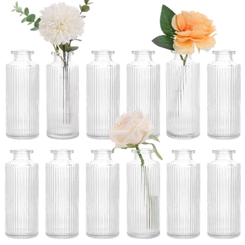 CUCUMI 12pcs Bud Vases for Centerpieces, Mini Flower Vase for Decorations | Mini Flower Vase for Centerpiece, Vintage Decorative Vase for Flowers, Wedding, Home Decor, Housewarming Gift (Clear) - color: Clear-1, size: 12pcs