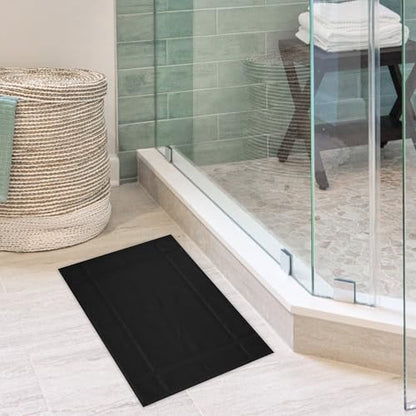 100% Cotton Bath Mat 24x17 Inches, 1350 GSM Thick Plush, Soft Absorbent, Oeko-Tex Certified, Durable Construction– Black - color: Black