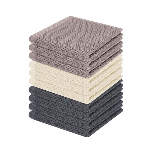 Homaxy 100% Cotton Waffle Weave Kitchen Dish Cloths 10-Pack, Mixed Color | 12 x 12 Inches, Ultra Soft Absorbent Dish Towels, Quick Drying Dish Rags with Hanging Loop - color: Mixed Color, size: 12 x 12 - 10 Pack