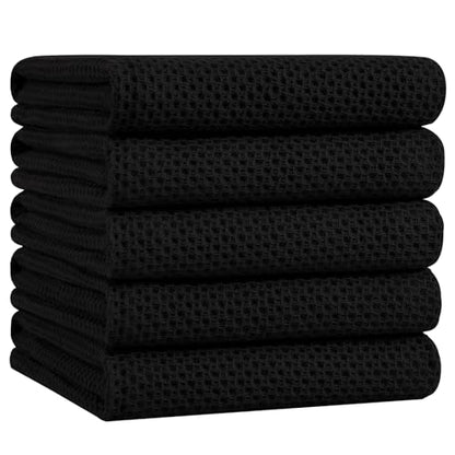 Homaxy 100% Cotton Oversized Waffle Weave Kitchen Towels, 5-Pack, Black | 20 x 28 Inches, Ultra Soft Absorbent Dish Towels, Quick Drying Large Cleaning Towels - color: Black, size: 20 X 28 - 5 Pack