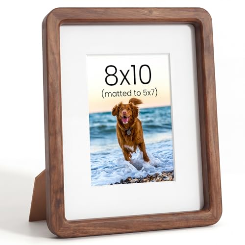 Acovy 8x10in Picture Frame, Natural Solid Walnut | Handcrafted Wooden Photo Frame, Dual Use for Tabletop & Wall Mount, Matted to Fit 5"x7" Photos, HD Tempered Glass - color: Walnut, size: 8x10in