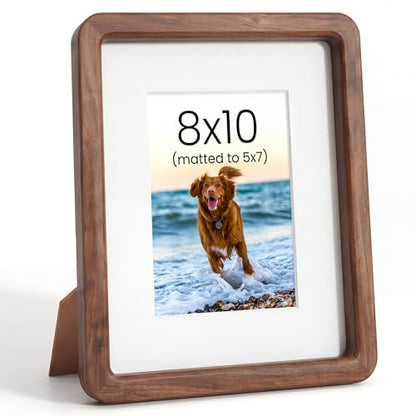 Acovy 8x10in Picture Frame, Natural Solid Walnut | Handcrafted Wooden Photo Frame, Dual Use for Tabletop & Wall Mount, Matted to Fit 5"x7" Photos, HD Tempered Glass - color: Walnut, size: 8x10in