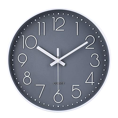 Wall Clock 12 Inch Non-Ticking Silent Battery Operated Round Wall Clock Modern Elegant Simple Style Clock for Home Office Kitchen Bedroom Living Room - color: Gray, size: 12 Inch
