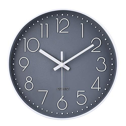 Wall Clock 12 Inch Non-Ticking Silent Battery Operated Round Wall Clock Modern Elegant Simple Style Clock for Home Office Kitchen Bedroom Living Room - color: Gray, size: 12 Inch