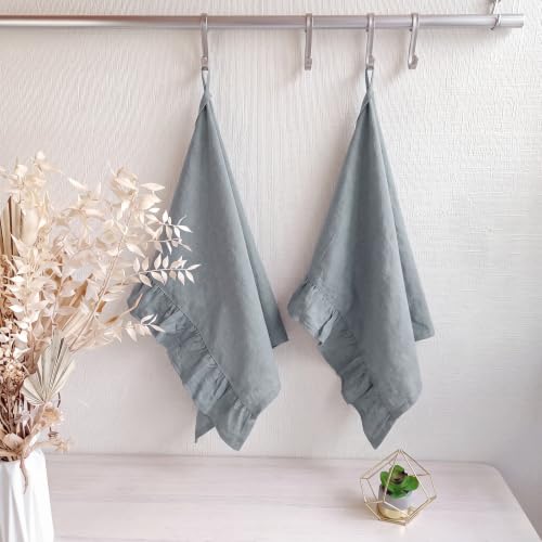 HunnmingRe Dusty Blue Kitchen Towels Set of 2, 100% Cotton Retro Ruffled Dish Towels 18"x28" Absorbent Tea Cloths for Farmhouse Charm, Drying Dishes, Entertaining Guests - color: Dusty Blue, style: Retro