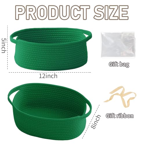 JMvicyroam Small Woven Basket, Empty Gift Basket, Green/1 Pack | Small Gift Basket, Cotton Rope, 12 x 8 x 18 in, Handles, Includes Ribbon and Bag, Birthday Gift Basket - color: Green, size: 1 Pack