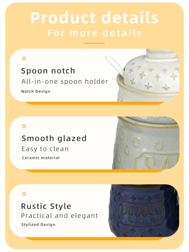 GDCZ 10 Oz Ceramic Salt and Pepper Bowls Set with Lid and Spoons (White) | Convenient Set of 2 for Kitchen, Includes Lids & Matching Spoons, 10oz Capacity, Embossed Texture - color: White
