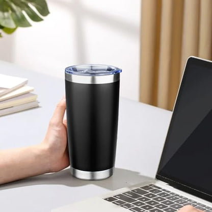 20oz Tumbler with Lid Double Wall Vacuum Insulated Travel Coffee Mug Stainless Steel Thermal Cup Powder Coated Sturdy Coffee Tumbler Bulk for Hot and Cold Beverage (Black,4) - color: Black, size: 20 Ounces (4 Pack)