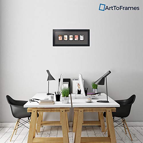 ArtToFrames Collage Photo Frame Double Mat with 5-2.5x3.5 Openings with Satin Black Frame and Charcoal mat. - color: Charcoal, size: 2.5x3.5