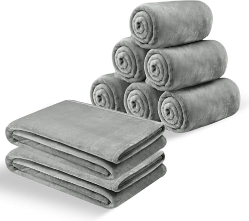 MOONLIGHT20015 Light Grey Fleece Blanket King Size, Pack of 8 – Soft 400 GSM Plush Microfiber Rust King Size Blanket, Warm Lightweight King Blanket for The Bed, Bulk Value Pack 108x90 Inches, Silver - color: Light Grey, size: King (Pack of 8)