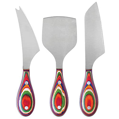 Totally Bamboo Baltique Marrakesh Collection 3-Piece Cheese Knife Set, Stainless Steel Cheese Knives with Colorful Wooden Handles for Charcuterie Boards