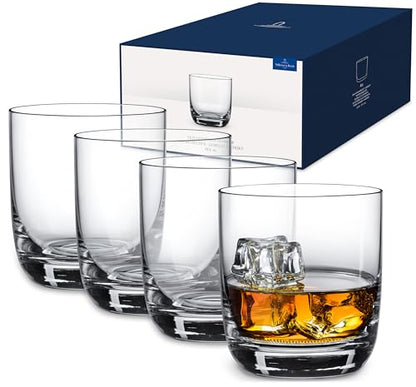 Villeroy & Boch La Divina Whisky Glass Set of 4, Clear, 12.25 oz | Crystal glass whisky glasses, dishwasher safe, curved bowl lets smoky single malts fully develop their aroma - style: Old fashion.tumbler