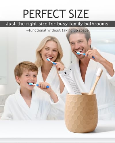 Toothbrush Holder, Tooth Brush Holder for Bathroom - Ceramic Toothbrush Cup Toothbrush Holders Countertop, Khaki Makeup Brush Holder Pen Holder, 3.62" x 3.62" x 3.93", ANTIS'S HOME - color: Khaki, size: Honeycomb