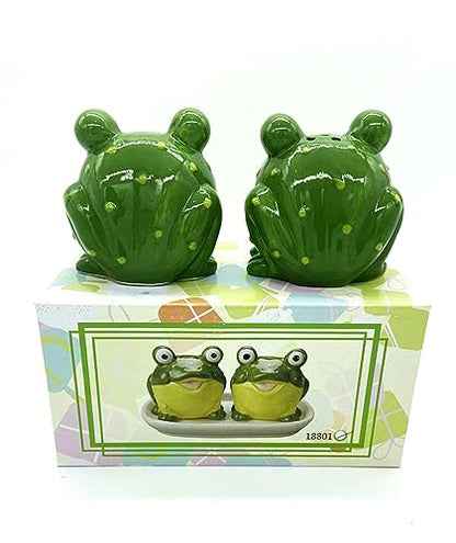 Novelty Ceramic Animal Salt and Pepper Shakers Set. (frog)
