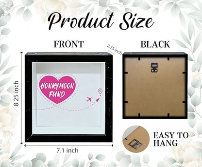 Honeymoon Fund Box, 8×8 Wedding Shadow Box Frame with Slot, Pink Heart Wedding Money Saving Decoration for Reception Bridal Shower, Travel Fund Memory Keepsake Gift for Newlyweds -A03 - size: 8×8 pink heart