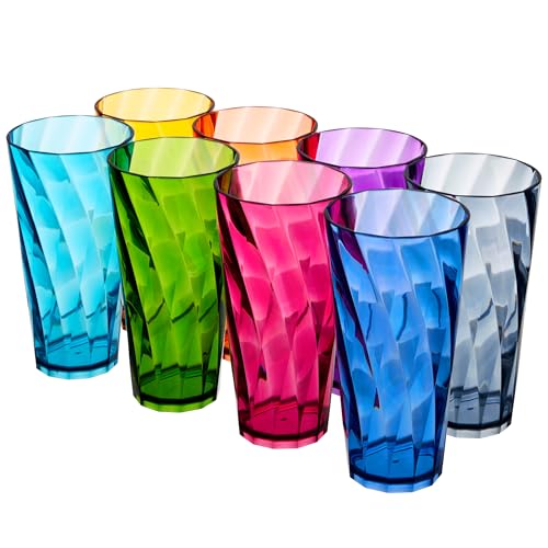 US Acrylic Optix Plastic Reusable Drinking Glasses (Set of 8) 26oz Iced-Tea Cups in Jewel Tone Colors | BPA-Free Tumblers, Made in USA | Top-Rack Dishwasher Safe - size: 26 ounces