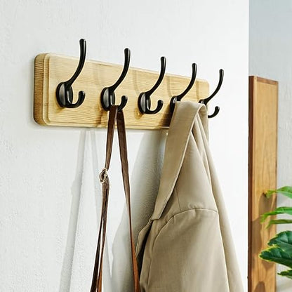 Coat Rack Wall: Patented, Heavy-Duty, 5-Double-Hooks Wooden Wall Mounted Coat Rack Coat Hanger Hook Rail for Winter Coats Hat Jacket Clothing, Light Brown - color: Light Brown & Black, size: L=17.4" (1pcs)