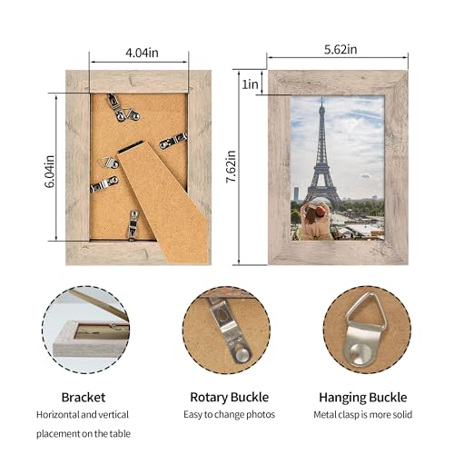 iRahmen 4x6 Picture Frame Set of 4, High Definition Real Glass Smoke Gray Frame, 4 x 6 Wood Photo Frames for Tabletop Display and Wall Mounting - color: Smoke Gray, size: 4X6