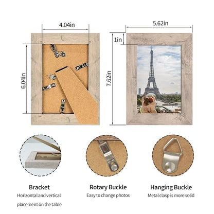 iRahmen 4x6 Picture Frame Set of 4, High Definition Real Glass Smoke Gray Frame, 4 x 6 Wood Photo Frames for Tabletop Display and Wall Mounting - color: Smoke Gray, size: 4X6