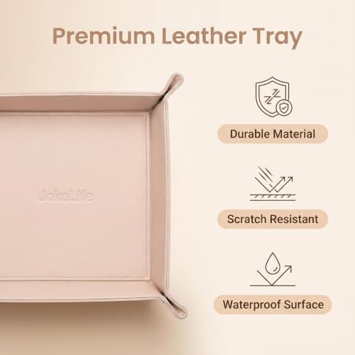 Faux Leather Vanity Tray,Jewelry Holder,Light Pink | Soft-toned vanity tray for makeup, jewelry and beauty essentials on dressers, vanities and bedside tables. - color: Pink